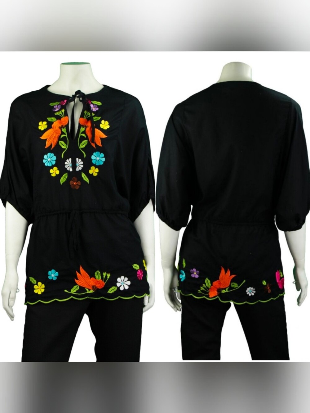 Nanette Lepore Fairycore Embroidered Floral Kimono Blouse Tunic Sz M Peasant